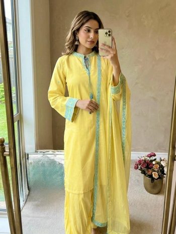 TRENDING CREPE SILK EMBROIDERY WORK TOP PATIYALA WITH DUPATTA YELLOW