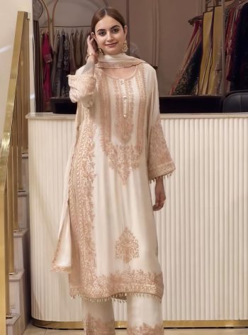 TRENDING FAUX GEORGETTE EMBROIDERY SEQUENCE WORK  TOP PALAZZO WITH DUPATTA WHITE