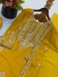TRENDING FAUX GEORGETTE EMBROIDERY SEQUENCE WORK TOP PALAZZO WITH DUPATTA FESTIVE WEAR WHOLESALE PRICE ETHNIC GARMENT (13)