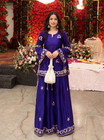 TRENDING FRENCH CREPE SEQUENCE AND ZARI EMBROIDERY WORK TOP PALAZZO WITH DUPATTA PURPLE