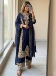TRENDING GEORGETTE EMBROIDERY 3 MM SEQUENCE WORK TOP PALAZZO WITH DUPATTA NAVY BLUE