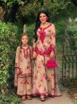 TRENDING GEORGETTE EMBROIDERY WORK WITH DIGITAL PRINT WORK MOTHER DAUGHTER SET OFF WHITE AND RED