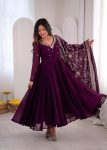 TRENDING GEORGETTE KHATLI WORK WITH REAL MIRROR WORK GOWN BOTTOM WITH DUPATTA PURPLE