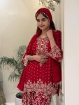 TRENDING GEORGETTE ZARI & SEQUENCE EMBROIDERY WORK TOP PALAZZO WITH DUPATTA RED