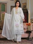 TRENDING MAGIC COTTON EMBROIDERY WORK TOP BOTTOM WITH DUPATTA WHITE