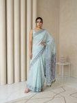 TRENDING MUGA COTTON RESHAM WEAVING TRADITIONAL PENCIL ART WORK SAREE WITH UNSTITCHED BLOUSE SKY