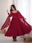 TRENDING MUL CHANDERI HANDRWORK MIRROR LACE WORK GOWN BOTTOM WITH DUPATTA MAROON