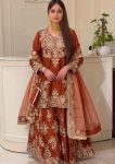 TRENDING NATURAL SILK EMBROIDERY CHAIN SEQUENCE WORK TOP PALAZZO WITH DUPATTA ORANGE