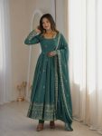 TRENDING RANGOLI CRUSH SILK EMBROIDERY AND SEQUENCE WORK GOWN BOTTOM WITH DUPATTA GREEN