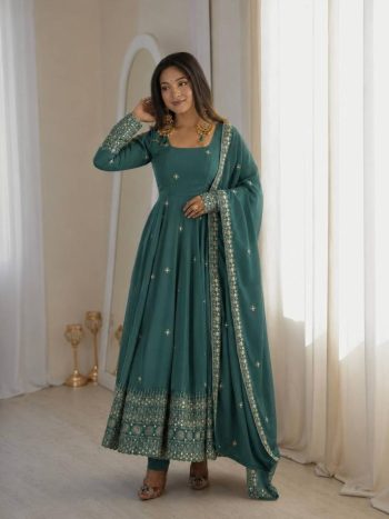 TRENDING RANGOLI CRUSH SILK EMBROIDERY AND SEQUENCE WORK GOWN BOTTOM WITH DUPATTA GREEN