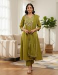 TRENDING ROMAN SILK EMBROIDERY PAPER SAMOSA WORK TOP BOTTOM WITH DUPATTA LEMON