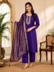 TRENDING ROMAN SILK EMBROIDERY WORK TOP BOTTOM WITH DUPATTA PURPLE
