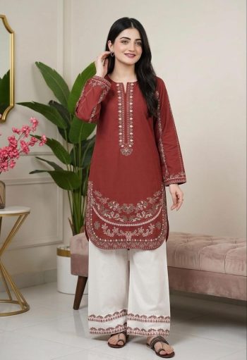 TRENDING ROMAN SILK EMBROIDERY WORK TOP PATIYALA SET OFF WHITE AND DUSTY ROSE