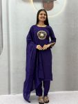 TRENDING ROMAN SILK THREAD & HANDWORK REAL HAND MIRROR WORK TOP BOTTOM WITH DUPATTA PURPLE