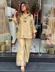 TRENDING SALSA CRUSHED HAND WORK CO ORD SET LIGHT YELLOW