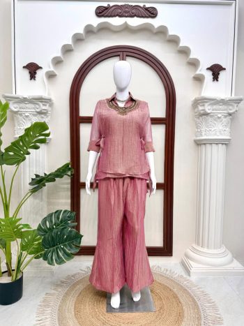 TRENDING SALSA CRUSHED HAND WORK CO ORD SET PINK