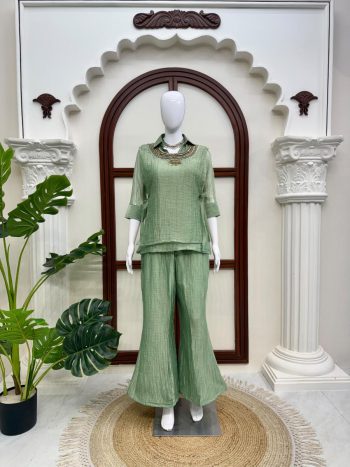 TRENDING SALSA CRUSHED HAND WORK CO ORD SET MINT