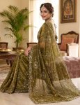 TRENDING SPACE SILK GOLD BEADS WORK SAREE WITH UNSTITCHED BLOUSE MEHNDI