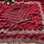 TRENDING SPACE SILK GOLD BEEDS BHUNGALI WORK  SAREE WITH UNSTITCHED BLOUSE MAROON
