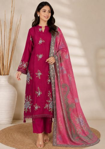 TRENIDNG RAYON EMBROIDERY SEQUENCE WORK TOP BOTTOM WITH DUPATTA PINK