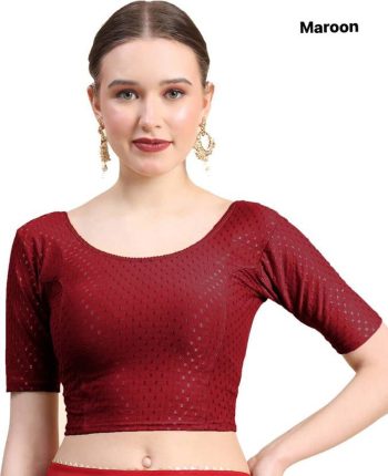 NEW ARRIVAL DOBBY COTTON LYCRA SELF DOTTED WORK STITCHED BLOUSE MAROON