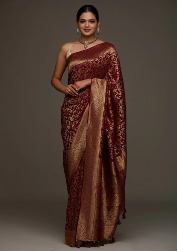 DESIGNER BANARASI SILK  WEAVING WORK SAREE WITH UNSTITCHED BLOUSE MAROON