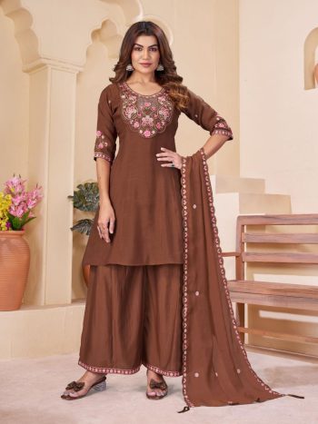 DESIGNER MUL CHANDERI MULTI EMBROIDERY THREAD WITH REAL HAND WORK  KURTI PALAZZO WITH DUPATTA CHIKU