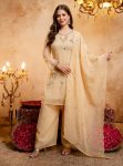 MODERN CRUNCHY SILK SEQUENCE CODING EMBROIDERY WORK TOP PALAZZO WITH DUPATTA CREAM