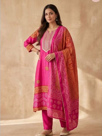 RICH LOOK CHINON DIGITAL PRINT & EMBROIDERY , SEQUENCE WORK TOP BOTTOM WITH DUPATTA PINK