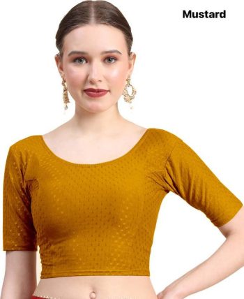 NEW ARRIVAL DOBBY COTTON LYCRA SELF DOTTED WORK STITCHED BLOUSE MUSTERD