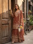DESIGNER GEORGETTE EMBROIDERY 5 MM SEQUENCE WORK TOP SHARARA WITH DUPATTA DUSTY ROSE