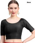 NEW ARRIVAL DOBBY COTTON LYCRA SELF DOTTED WORK STITCHED BLOUSE BLACK