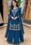 DESIGNER CREPE SILK EMBROIDERY SEQUENCE WORK TOP PALAZZO WITH DUPATTA BLUE