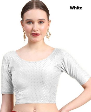 NEW ARRIVAL DOBBY COTTON LYCRA SELF DOTTED WORK STITCHED BLOUSE WHITE