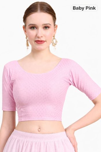 NEW ARRIVAL DOBBY COTTON LYCRA SELF DOTTED WORK STITCHED BLOUSE BABY PINK