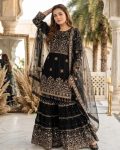 DESIGNER GEORGETTE EMBROIDERY SEQUENCE WORK  TOP SHARARA WITH DUPATTA BLACK