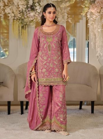 DESIGNER DOLA EMBROIDERY WORK TOP PALAZZO WITH DUPATTA PINK