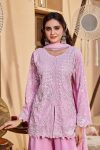 DESIGNER GEORGETTE EMBROIDERY  SEQUENCE WORK WITH CUTWORK TOP PALAZZO WITH DUPATTA PINK