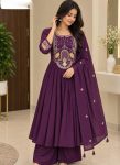 DESIGNER MUL CHANDERI EMBROIDERY WORK TOP BOTTOM WITH DUPATTA PURPLE