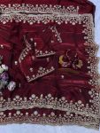 1DESIGNER TWO TONE SPACE SILK SEQUANCE AND ZARI EMBROIDERY WORK SAREE WITH STITCHED BLOUSE WEDDING WEAR WHOLESALE PRICE ETHNIC GARMENT (9)