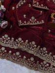 1DESIGNER TWO TONE SPACE SILK SEQUANCE AND ZARI EMBROIDERY WORK SAREE WITH STITCHED BLOUSE WEDDING WEAR WHOLESALE PRICE ETHNIC GARMENT (9)