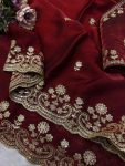 1DESIGNER TWO TONE SPACE SILK SEQUANCE AND ZARI EMBROIDERY WORK SAREE WITH STITCHED BLOUSE WEDDING WEAR WHOLESALE PRICE ETHNIC GARMENT (9)