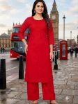 FANCY RAYON EMBROIDERY WORK CO-ORD SET RED