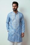 LUXURY SHIMMER SILK EMBROIDERY SEQUENCE WORK KURTA PAYJAMA SKY