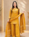 MODERN COTTON PRINT & ORIGINAL MIRROR  WORK TOP PALAZZO WITH DUPATTA YELLOW