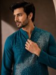 1MODERN CRUNCHY FINE BEADS WORK & DETAILED EMBROIDERY MEN’S KURTA PAYJAMA SET RECEPTION WEAR WHOLESALE PRICE ETHNIC GARMENT (16)