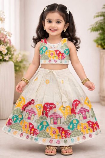 NEW ARRIVAL CAMBRIC COTTON EMBROIDERY WOK KID'S LEHENGA CHOLI MULTI