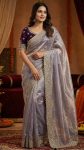 NEW ARRIVAL FENDY SATIN SILKDESIGNER SEQUENCE  SAREE WITH STITCHED BLOUSE LAVENDER
