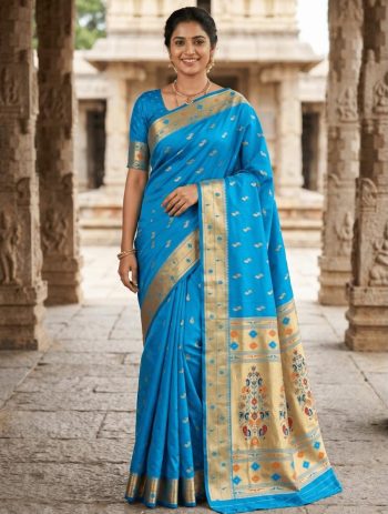 NEW ARRIVAL PAITHANI SILK ZARI WEAVING WORK SAREE WITH UNSTITCHED BLOUSE RAMA