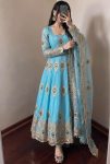 RICH LOOK FENDY SILK EMBROIDERY THREAD & ZARI SEQUENCE WORK GOWN BOTTOM WITH DUPATTA SKY